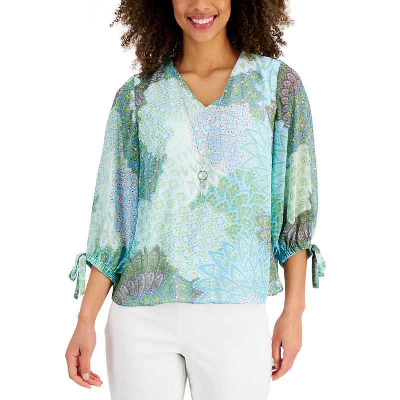 Jm Collection Womens Printed Necklace Top